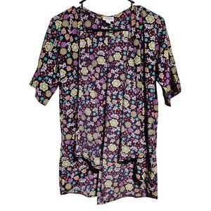 LuLaRoe Purple Floral Open Cardigan Kimono Style Womens Size 3 Top Short Sleeve